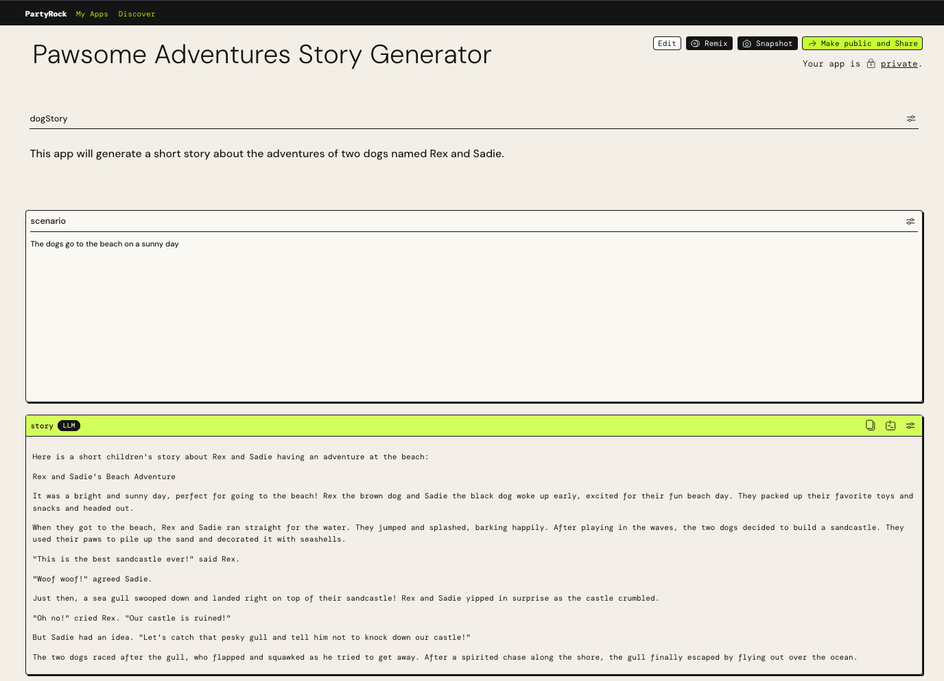 Story telling app created by Partyrock