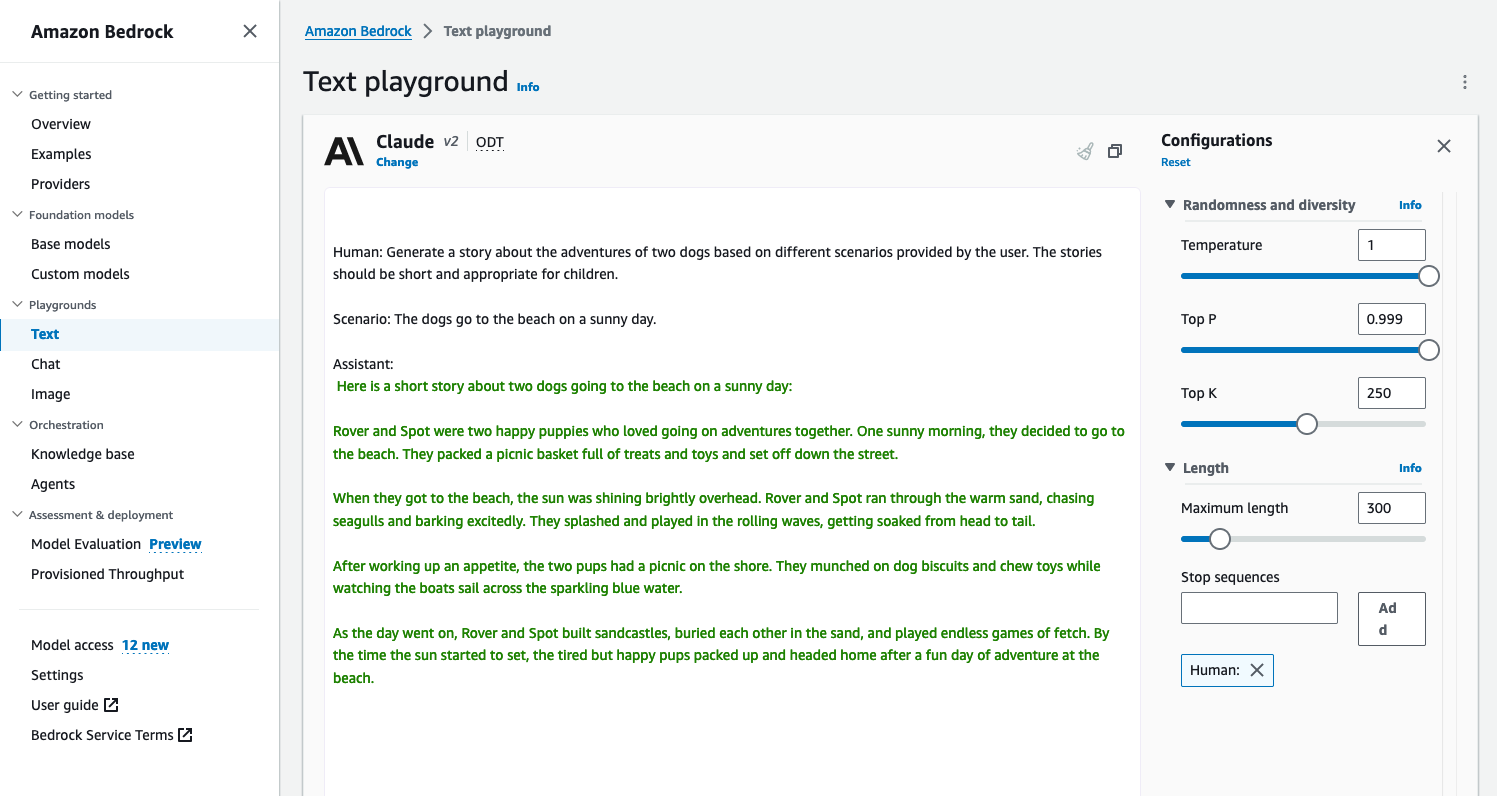 Example of story generated by Anthropic Claude model on Amazon Bedrock