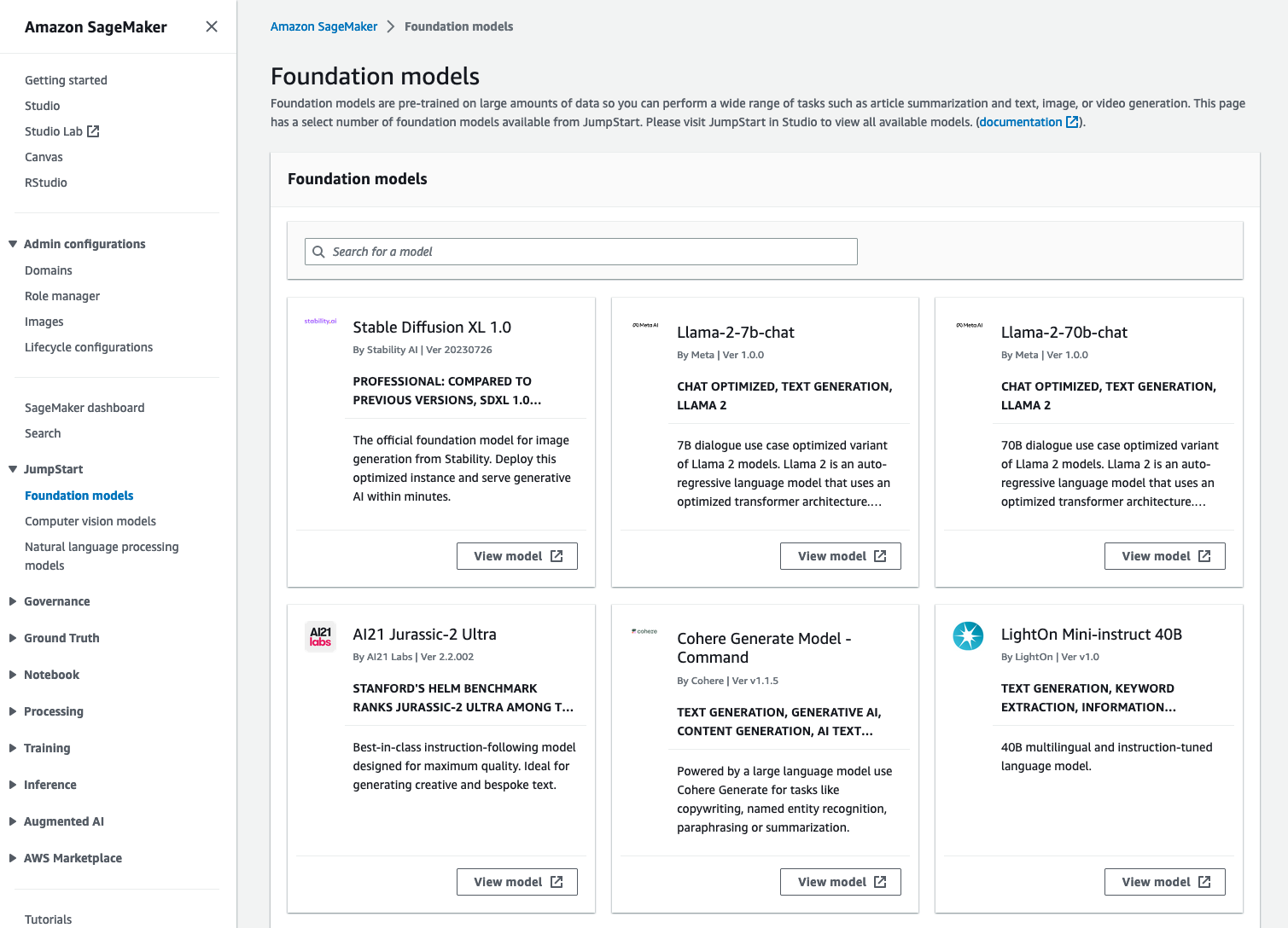Example of foundation models in sagemaker jumpstart