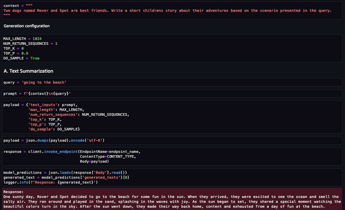 Code sample of invoking a model from Sagemaker Jupyter notebook