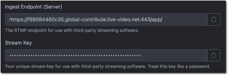 Channel endpoint and stream key