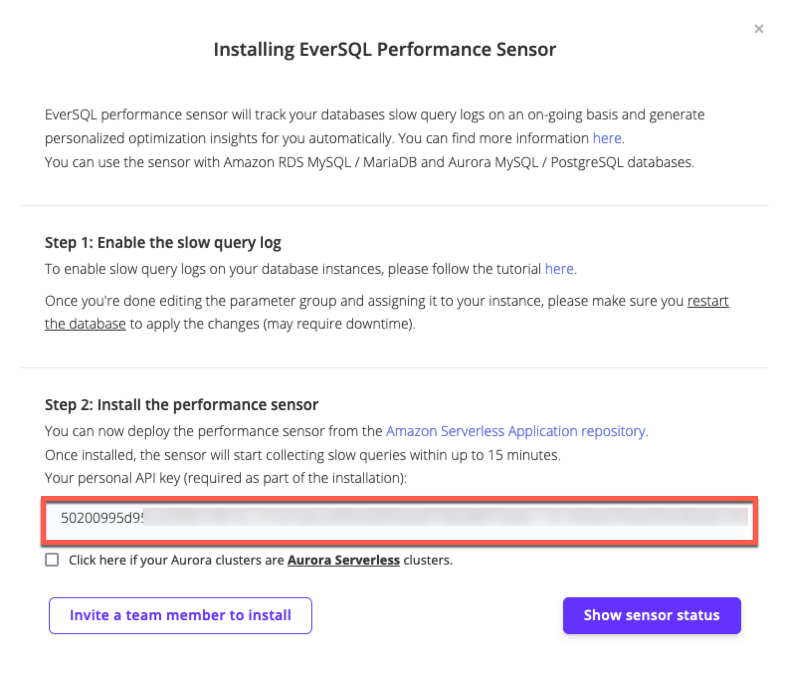 EverSQL sensor - API key