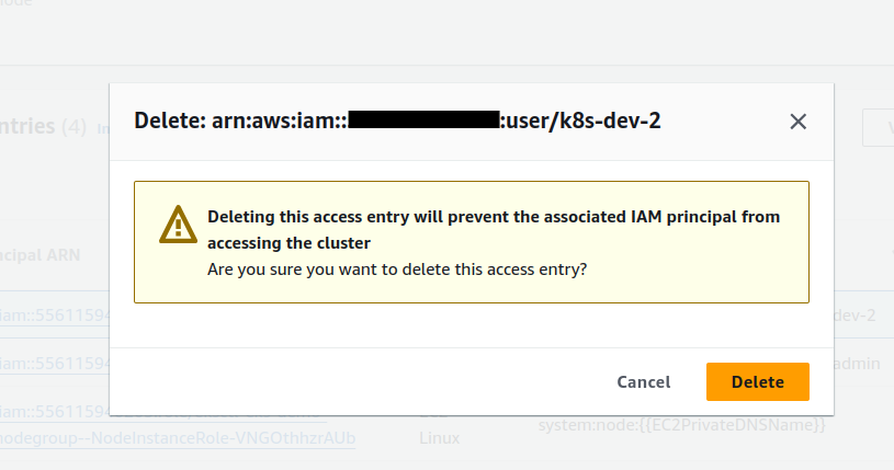Deleting Access Entry from AWS Console