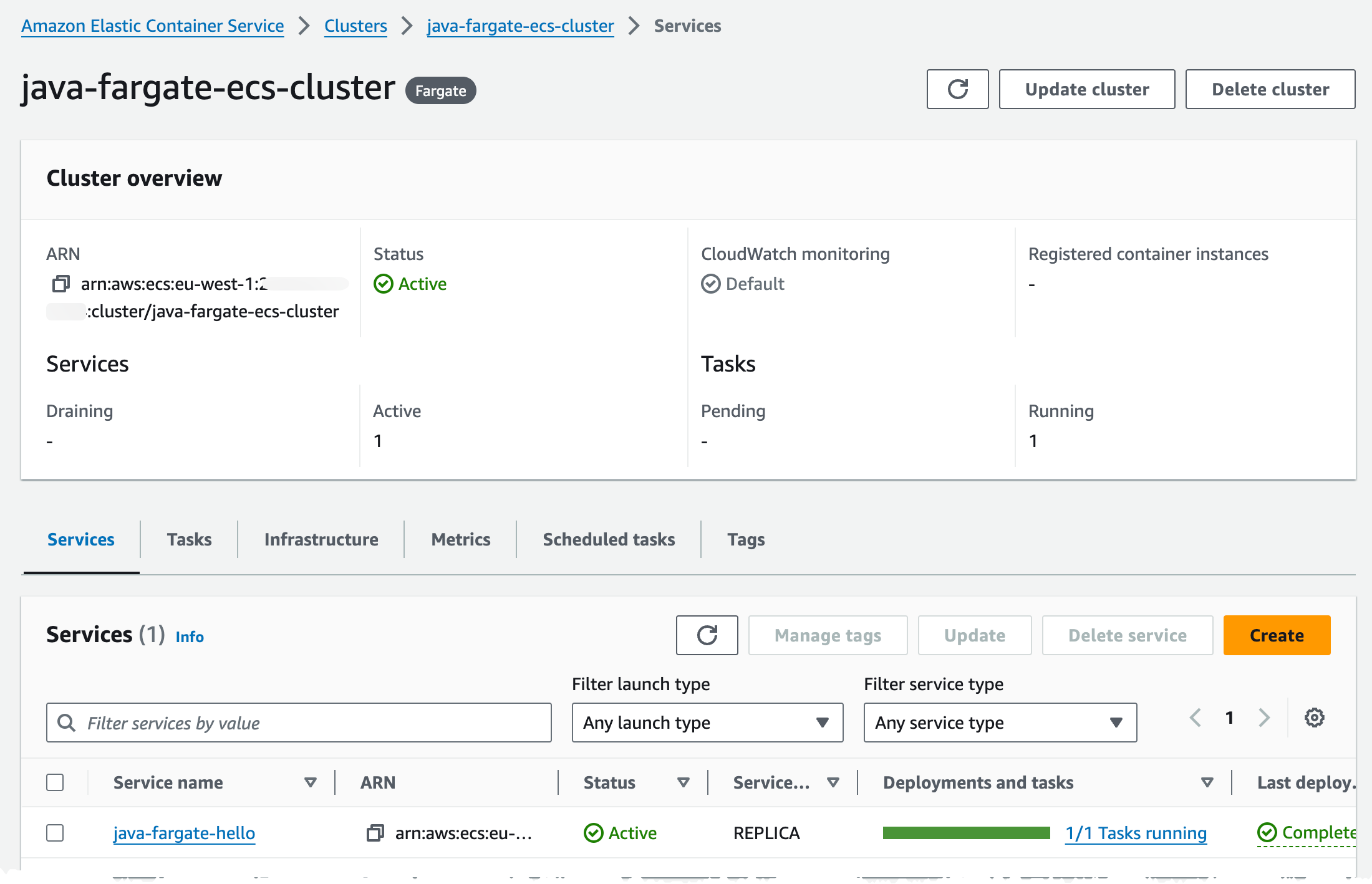 Image showing ECS service with one task.