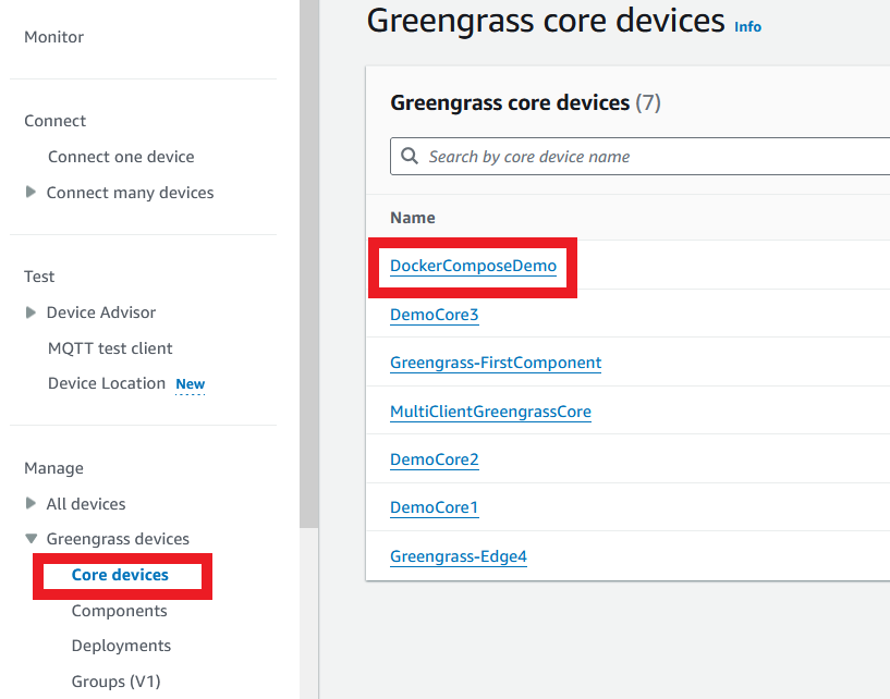 Show Core Devices selected and Core Device entry in table