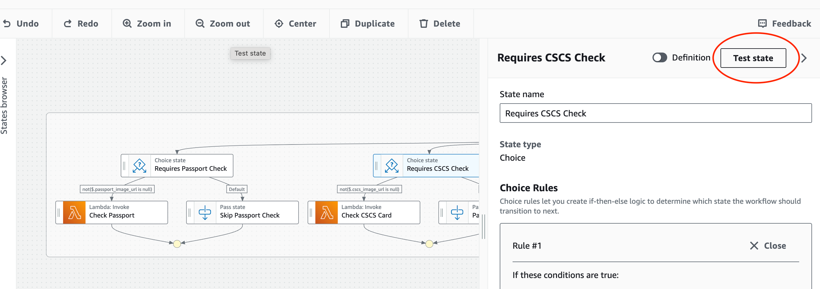 Test State in WorkFlow Studio