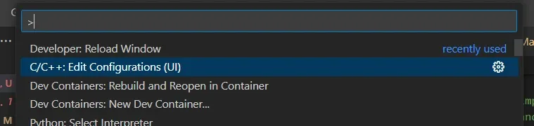 C/C++ edit configuration menu option