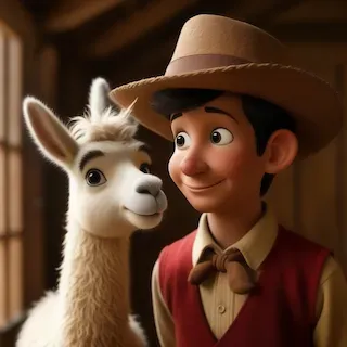 Cute picture of Pinocchio with a llama