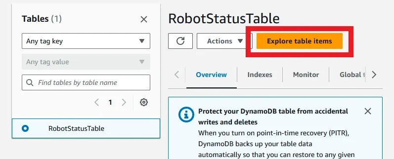 Explore Table Items button in DynamoDB