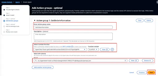 Bedrock Agent setup Action Group