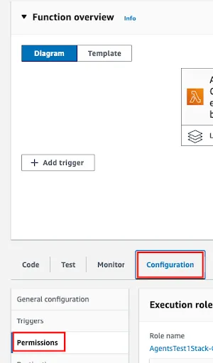 Lambda Function - Configuration -> Permissions