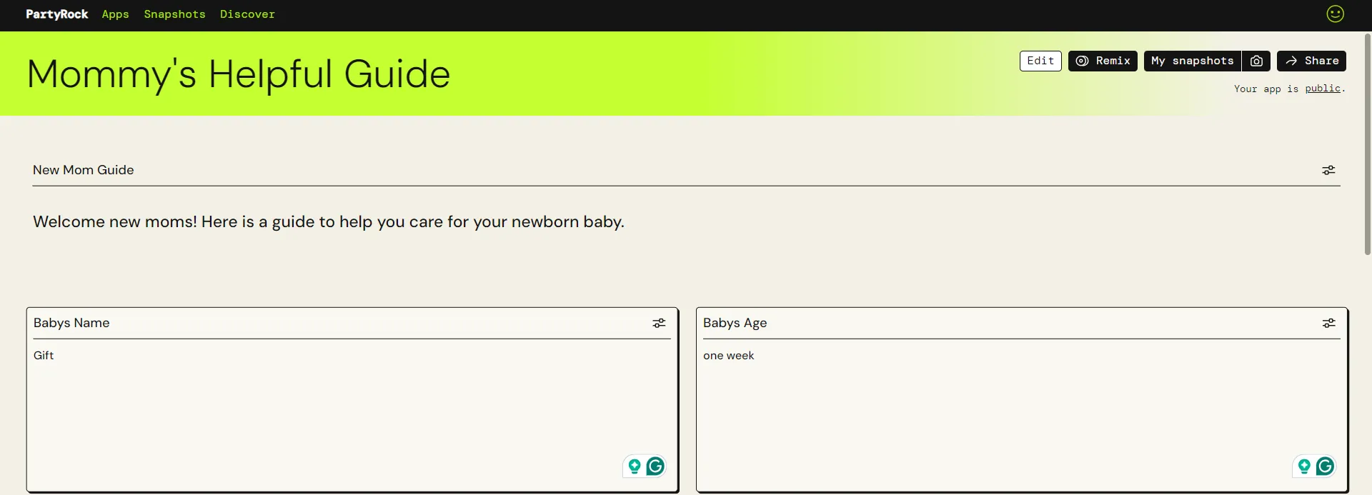 Created widgets for you to put your Baby's name and age