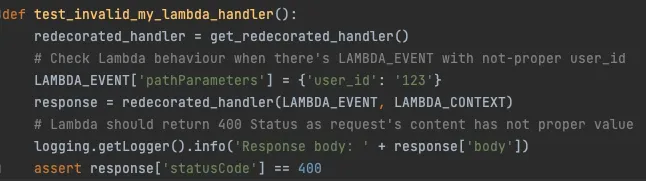 Running redecorated Lambda function unit test