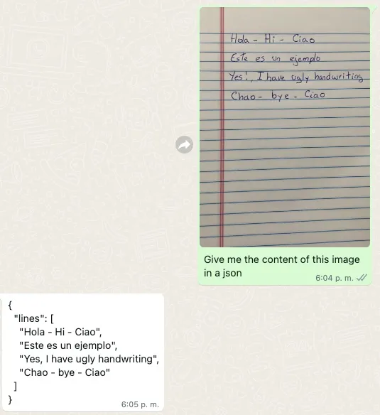 Claude 3 handles the visual content: deliver a Json of a handwritten note.