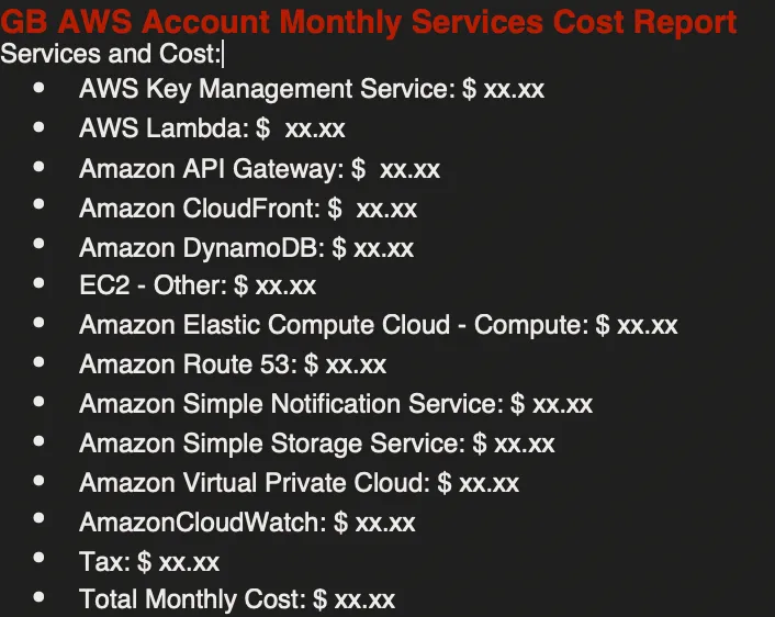 Cost & Usage Report in email
