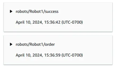 MQTT Test Client showing order and success messages