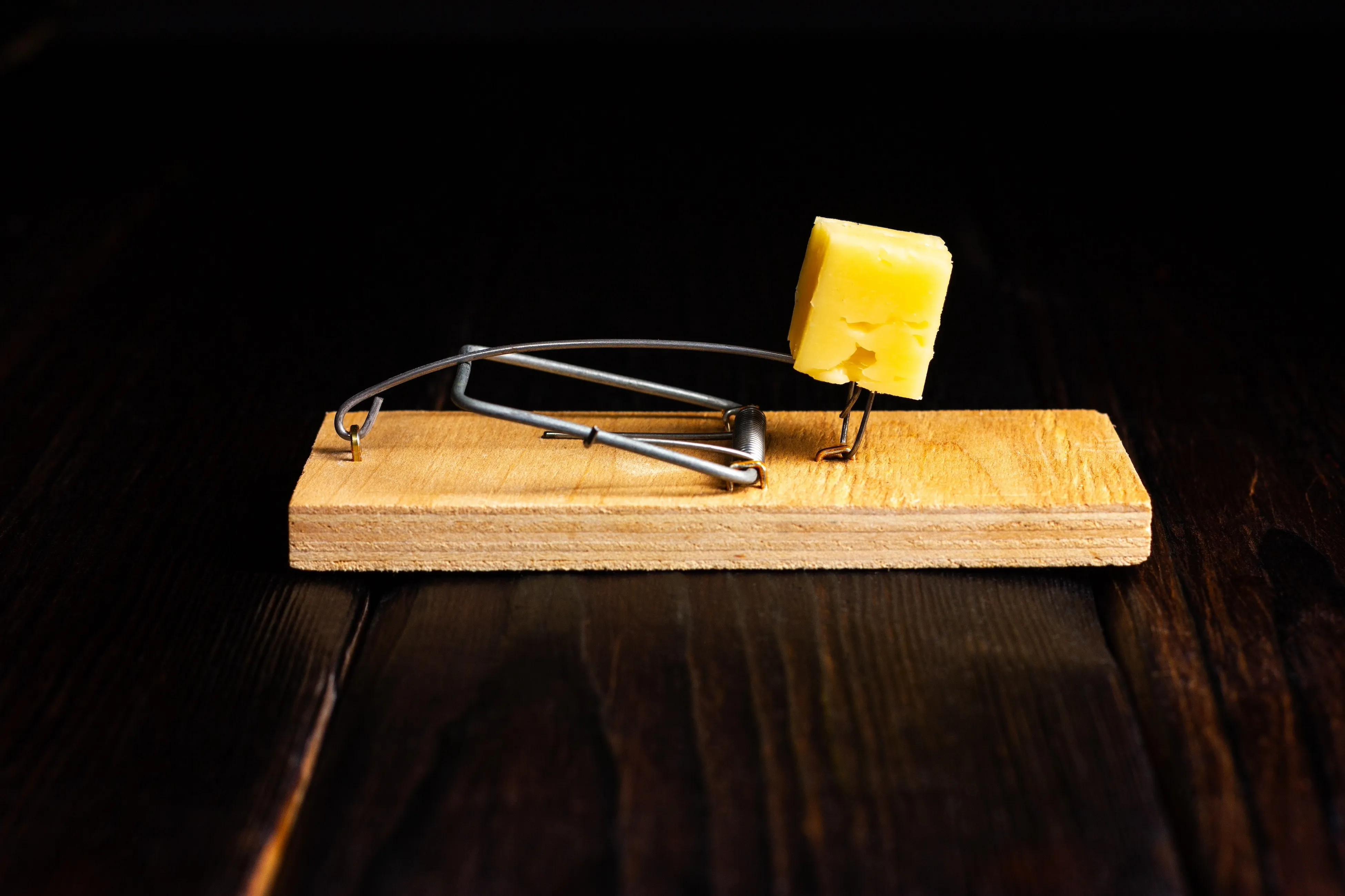 A mousetrap with cheese on it
