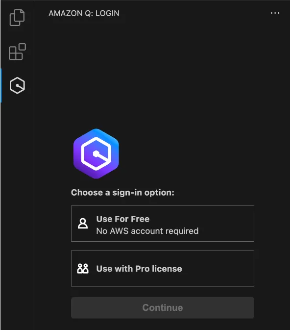 Amazon Q extension sign-in options
