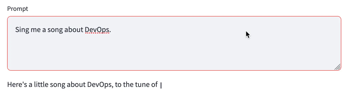 UI with prompt "Sing me a song about DevOps"