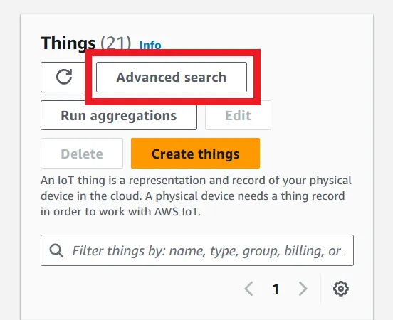 Button on Things page labelled Advanced search