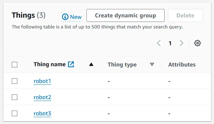 Result of connected devices query showing 3 robots