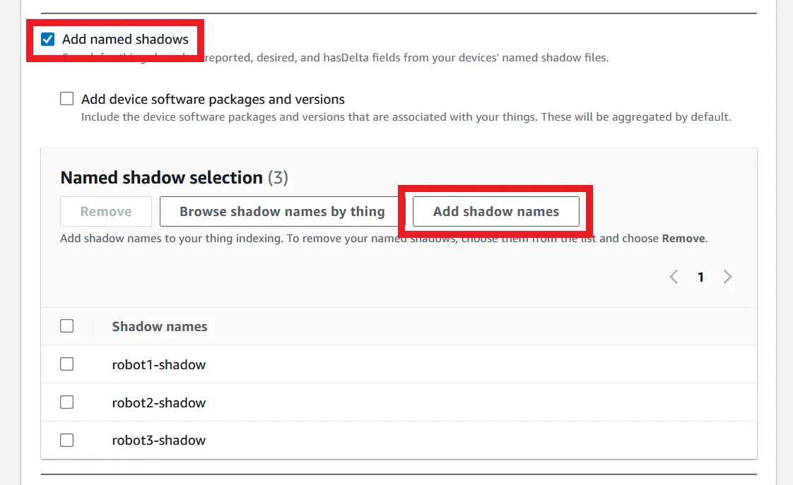 Image shows the controls for enabling named shadows and adding named shadows