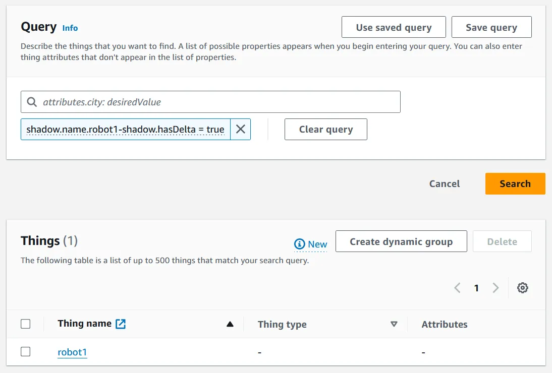 Query showing Robot1 Shadow's delta