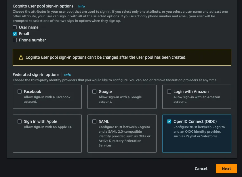 Federated sign-in options config screenshot