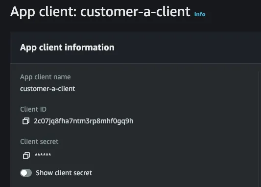 Customer a's user pool's details