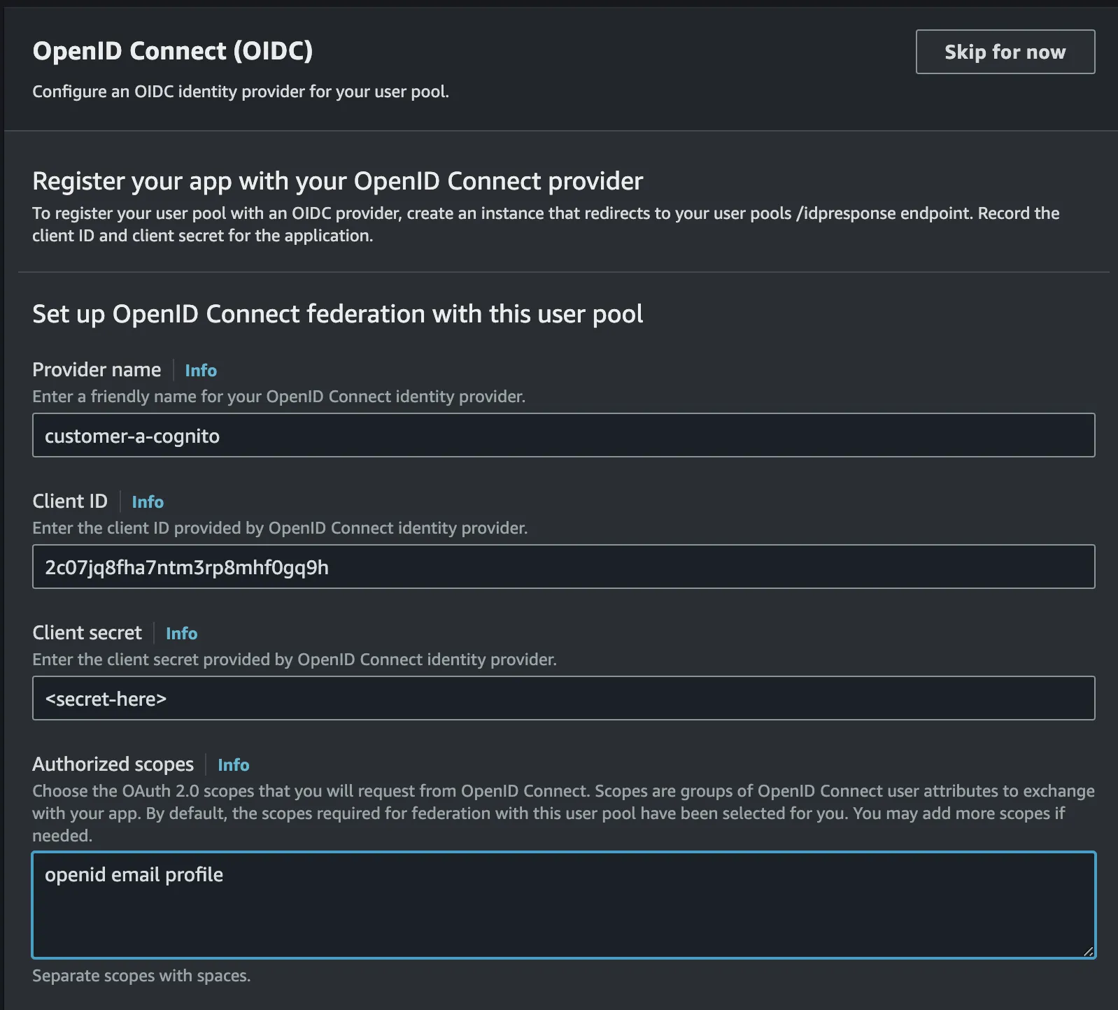 Adding customer client details to product cognito user pool