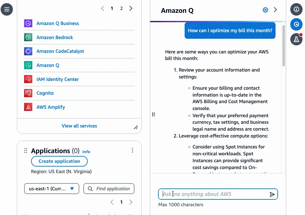 Asking Amazon Q in the Console how to optimize my bill