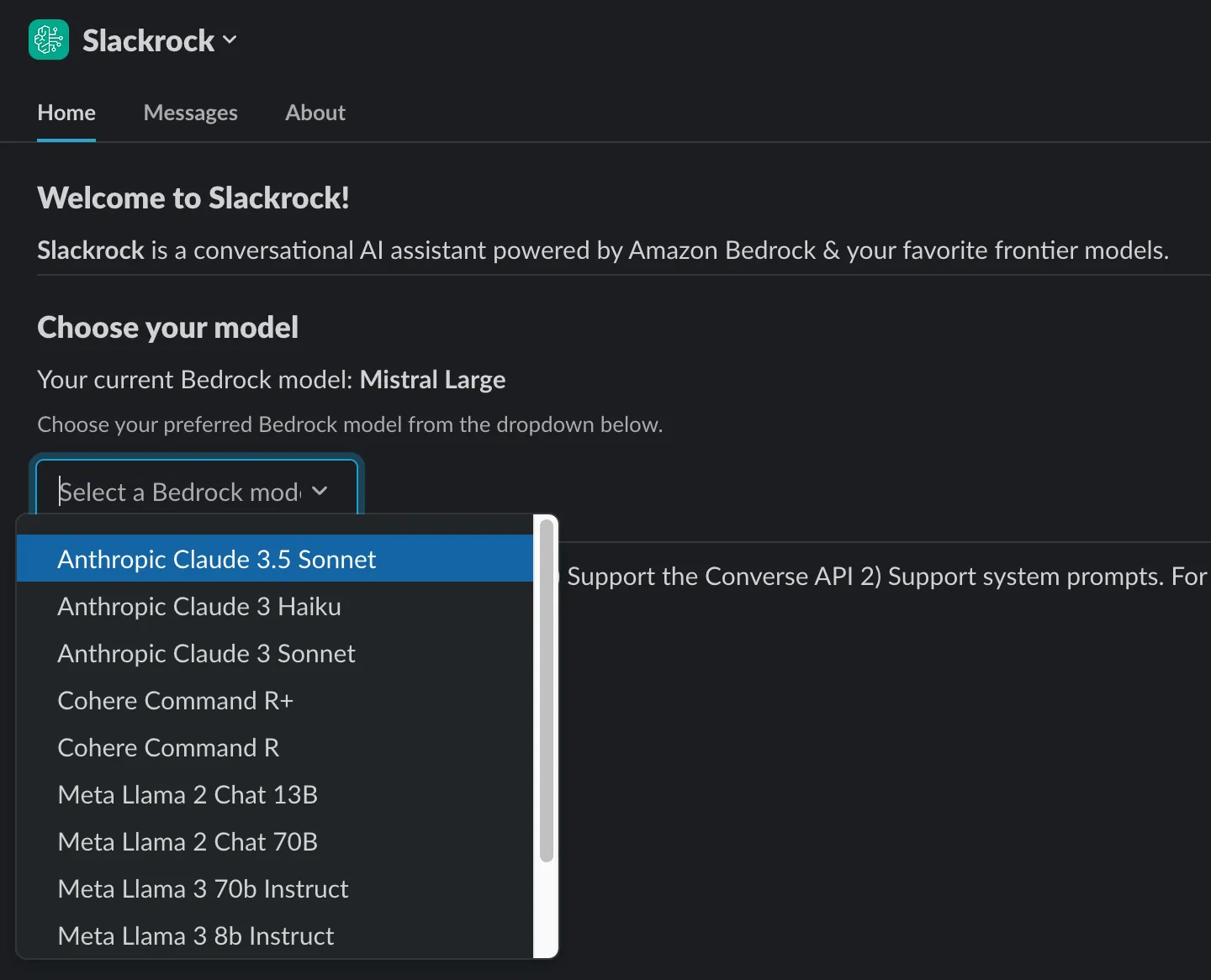 Slackrock model switcher UI